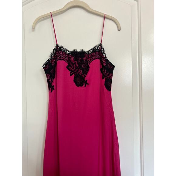 Alice & Olivia Luna Silk Slip Dress Lace Hot Fuchsia Size XS Chic 90s Babydoll - Picture 4 of 16